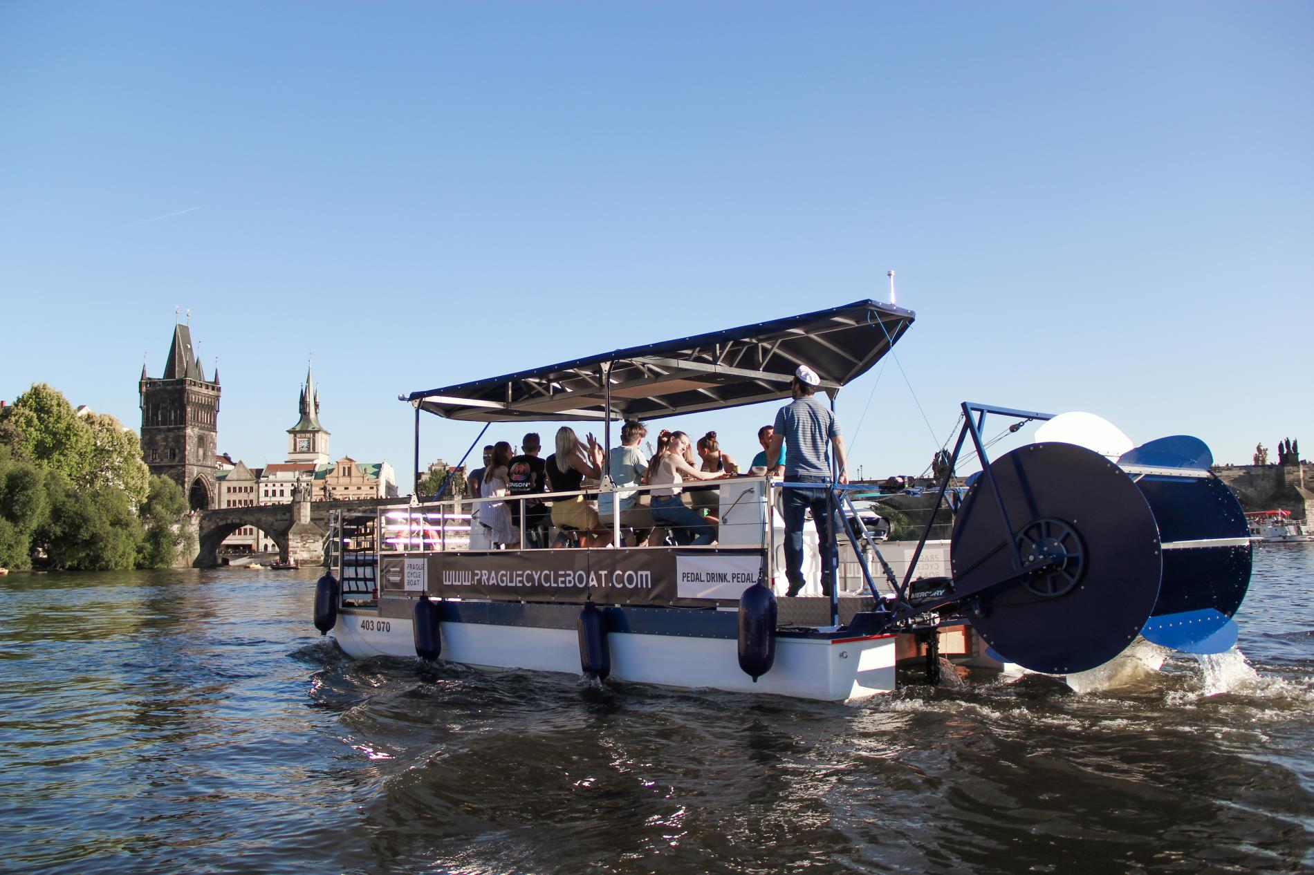 Fun in Prague. Party cycle beer boat